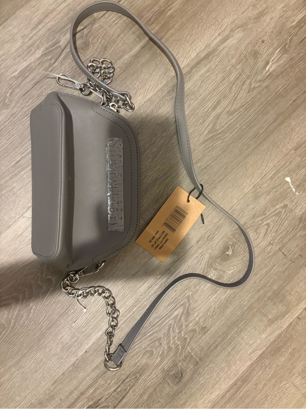 Steve Madden Grey Chain-Accent Crossbody Bag